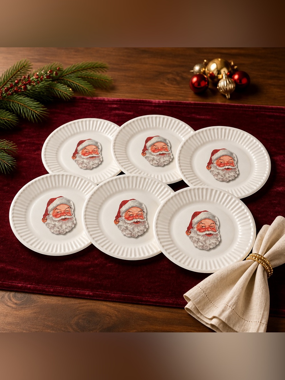 Santa Head Set Of 6 Dinner Plates 10 Inch Size